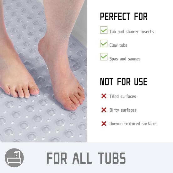 Suction Cup Bath Mat Non-Slip Shower Mat Bathtub Rug with Drain Holes Machine Washable Bathroom Rug for Safe Shower Bath Use