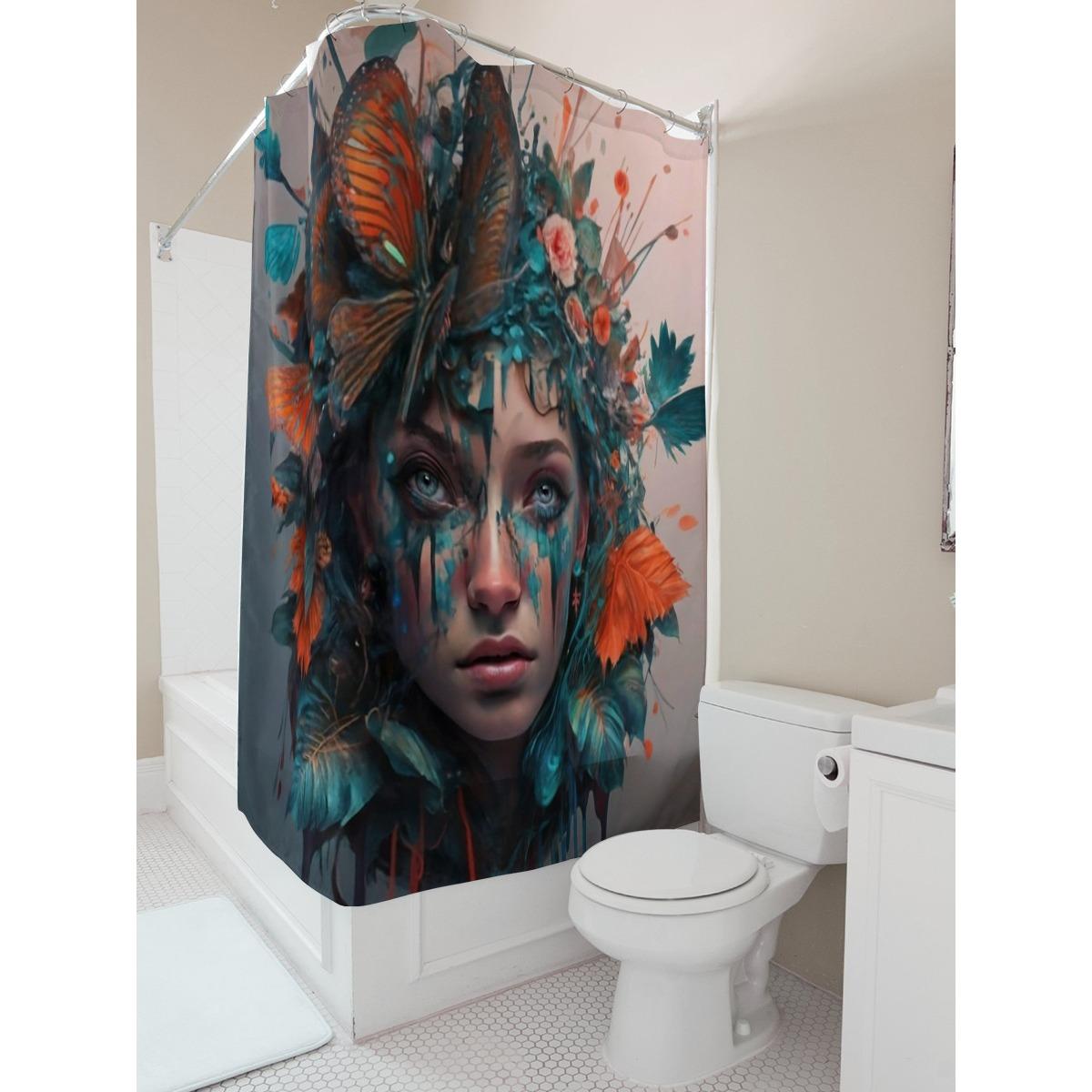 

Artistic Woman With Butterflies And Flowers Waterproof Shower Curtain W60H190(CM)-1 Pcs