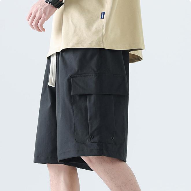 

Рабочая одежда, шорты с несколькими карманами, мужские шорты длиной пять четвертей для пар, мужские пляжные брюки, шорты из эластичного быстросохнущего шелка для активного отдыха M чёрный