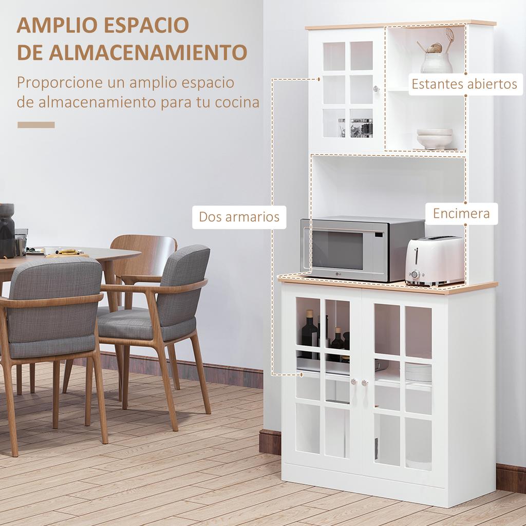 Kitchen Cupboard, Shelves, Glass Doors, 80 x 37 x 183 cm, White