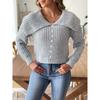 Damen Herbst/Winter Kurzer Pullover mit Perlenrevers