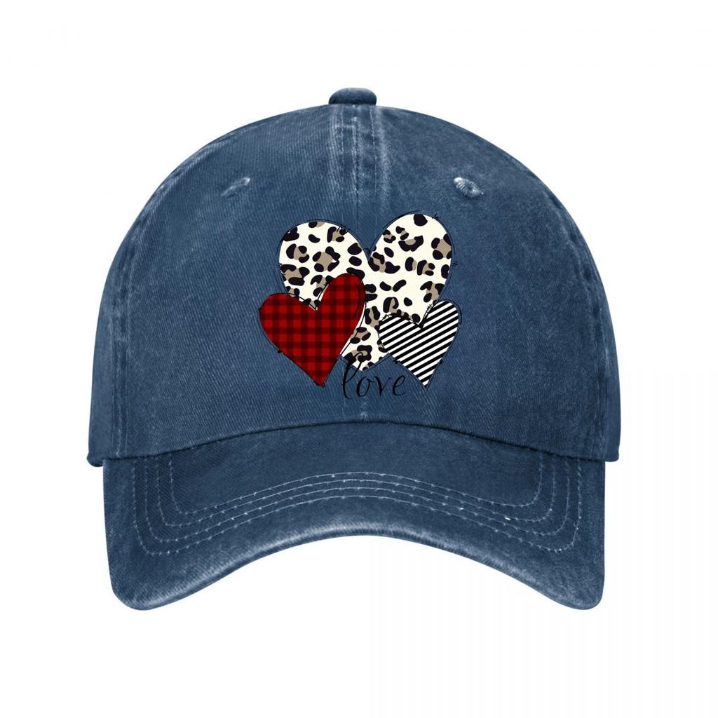 Printed Heart Decor Buffalo Plaid Leopard Striped Washed Baseball Cap Outdoor For Womens Unisex FeUnisex