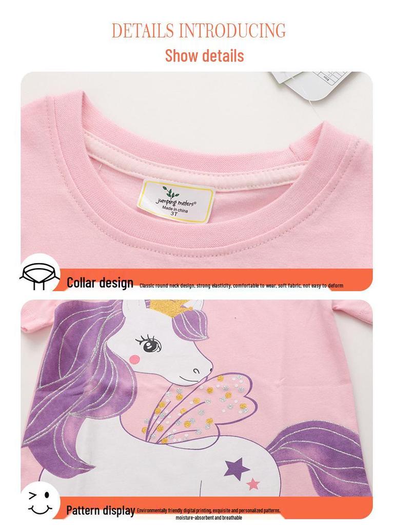 Unicorn Pattern Knit T-Shirts for Girls - European & American Style, Short-Sleeved, Perfect for Summer