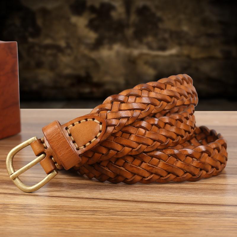 Hand-Woven Belt, First Layer Cowhide Retro Pin Buckle, Casual Women'S Belt, Batch