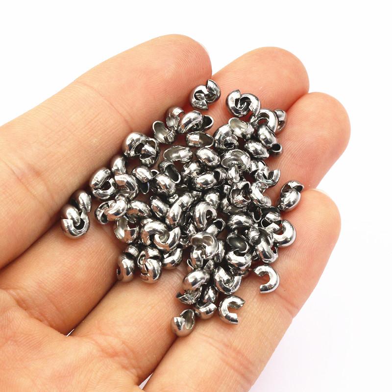 50pcs Stainless Steel Round Covers Crimp End Beads 3 4 5mm Stopper Spacer Beads For DIY Jewelry Making Findings Supplies