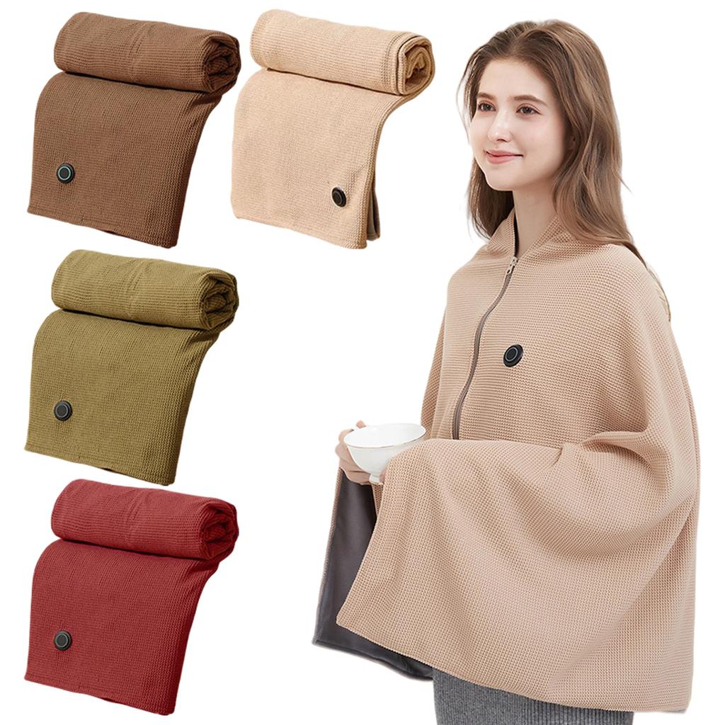 Corded Heated Blanket USB Powered Soft Zipper Shawl Wrap 3 Temperature Adjustment Warm Heating Scarf for Indoor Outdoor