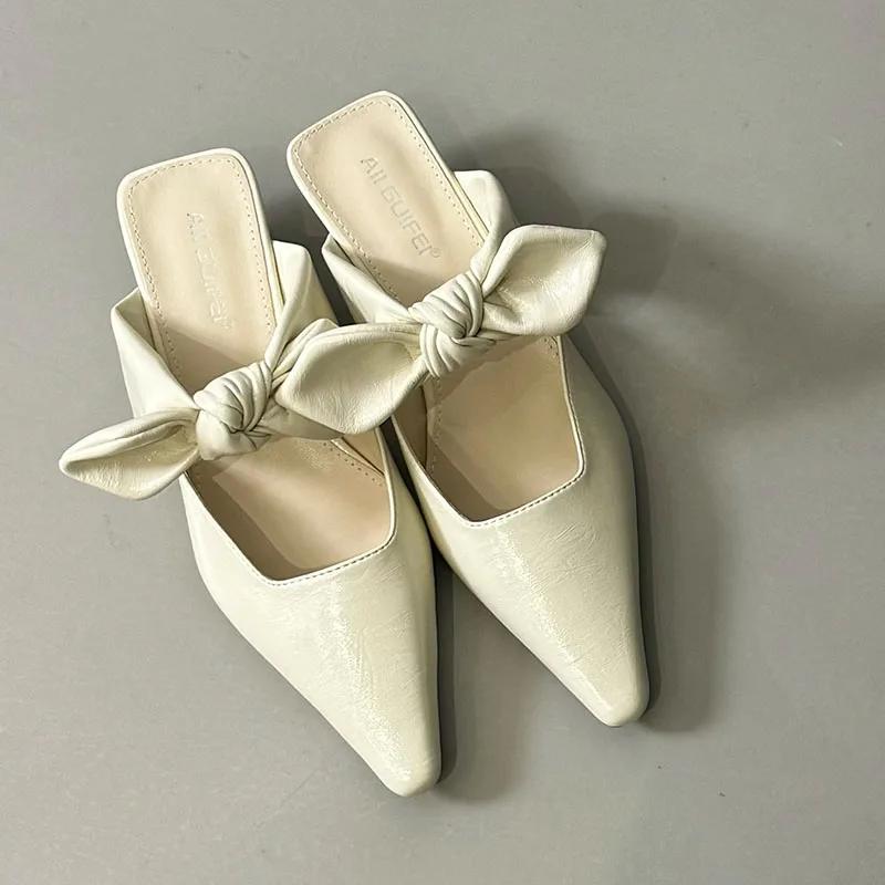 Fashion Sweet Butterfly-knot Low-heeled Slippers Women Elegant Pointed Toe Slingback Slide Sandals Comfort Concise Designer Office Shoes