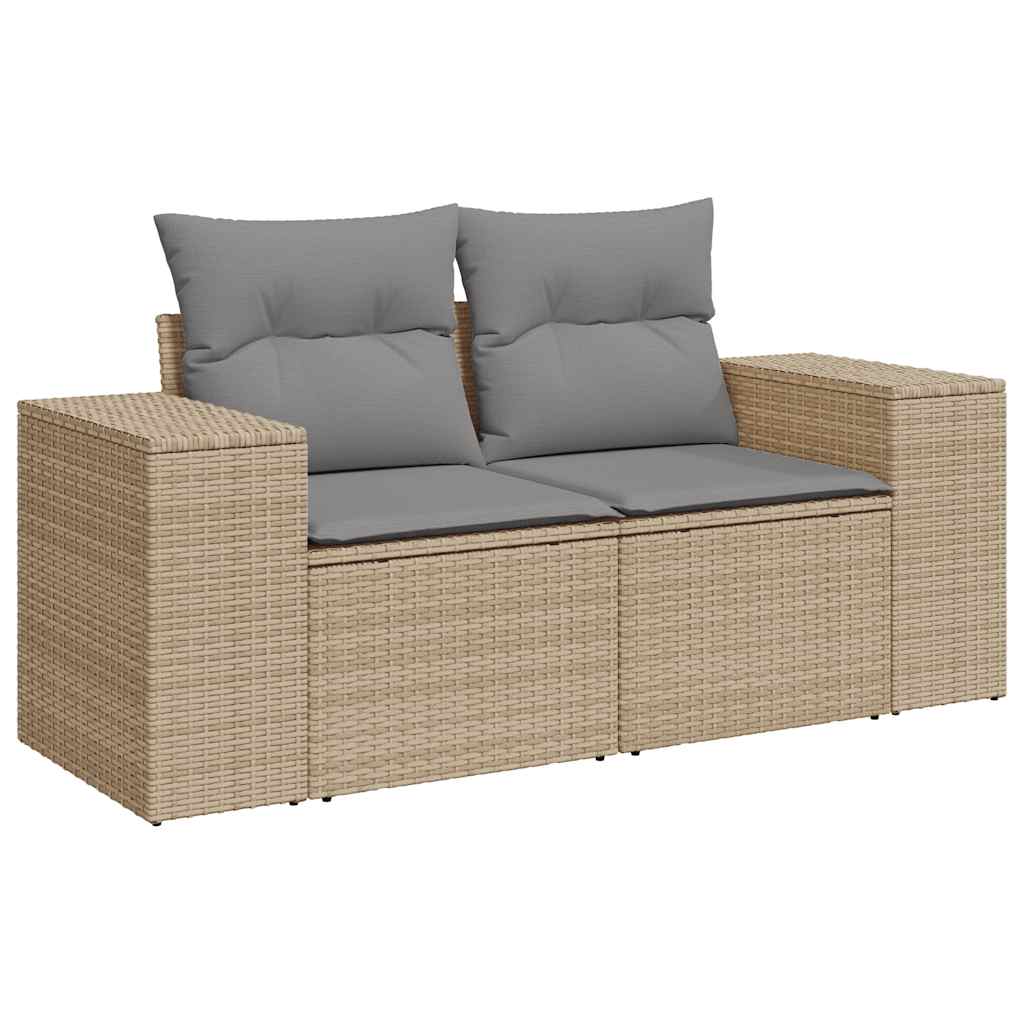 Vidaxl Garden Sofa With Cushions, 2-Seater, Beige, Poly Rattan