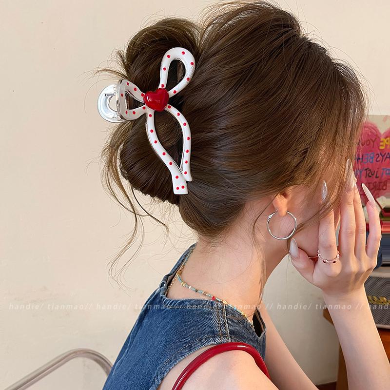 Large Bow Polka Dot Shark Hair Clip for Thick Hair - Women's 2026 Updo Accessory