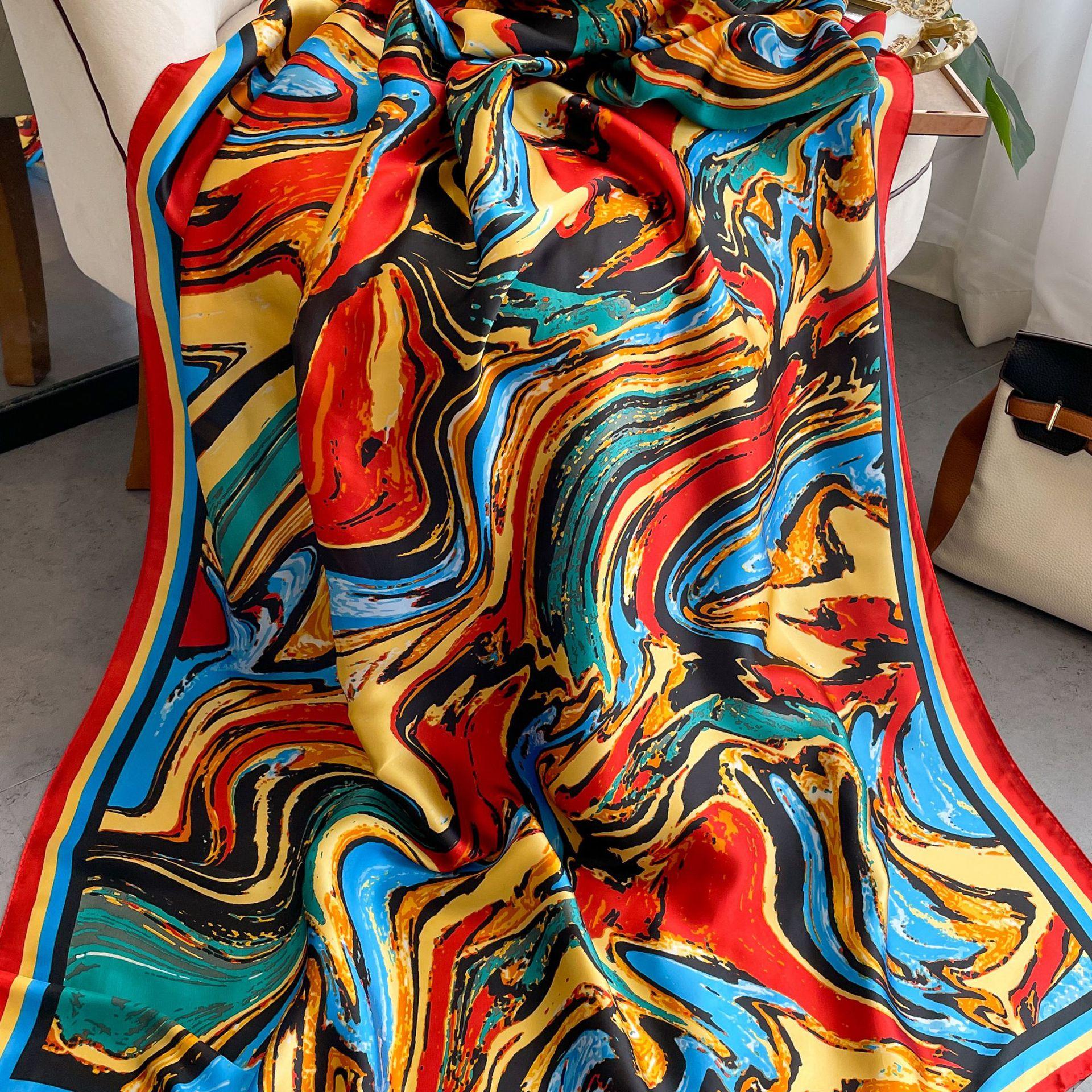 

Высококачественные роскошные шелковые шарфы, повязка на голову, шарфы, шейный шарф для женщин, шелковый шарф с цепочкой, женская декоративная шаль 180*90cm