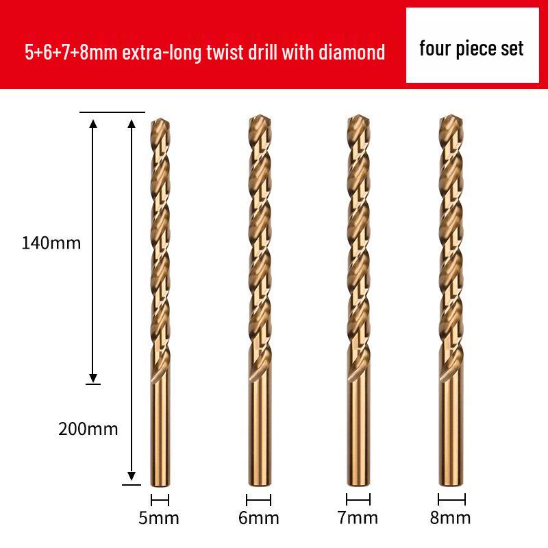 Cobalt Extra-Long High-Strength Alloy Twist Drill Bit for Stainless Steel and Woodworking