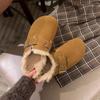 Women's Baotou Slippers Winter Round Head Deep Mouth Belt Buckle Soft Sole Anti-slip Wear-resistant Flat Shoes