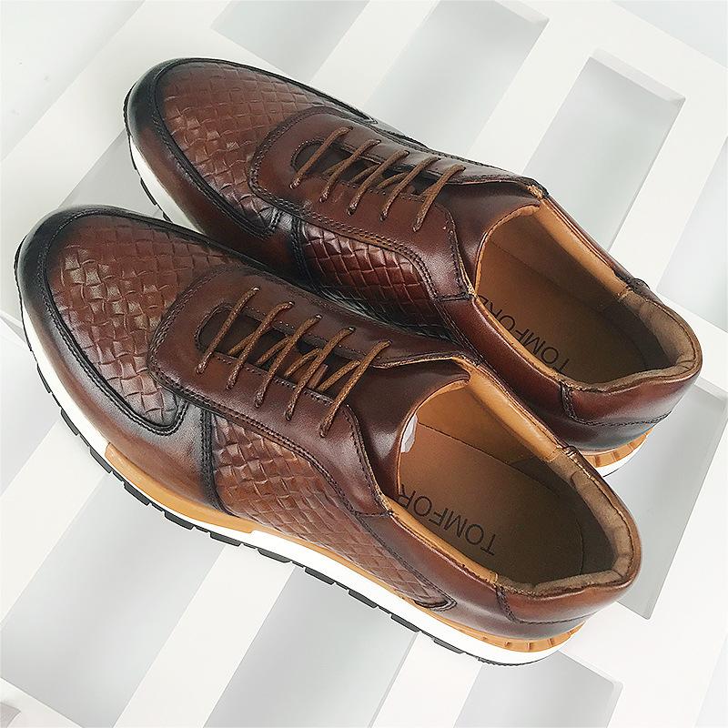 Pánské tenisky Pravá kůže Pletený vzor Šněrovací Pohodlné Klasické Prodyšné Venkovní Tréninkové boty Ploché Ležérní boty Pro muže