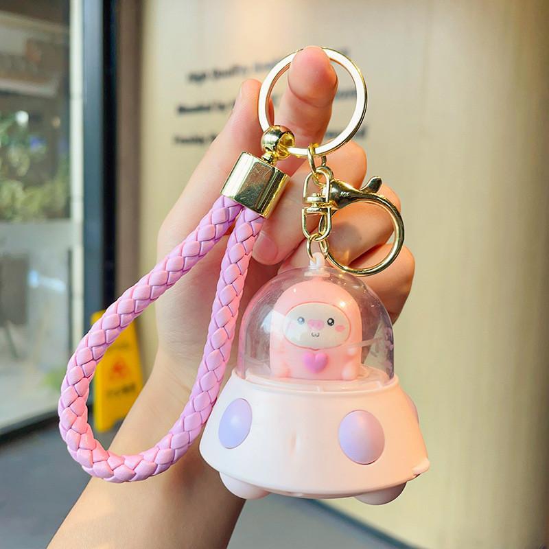 Adorable Pig Projection Keychain Cute Multicolor Plastic Key Accessory Gift