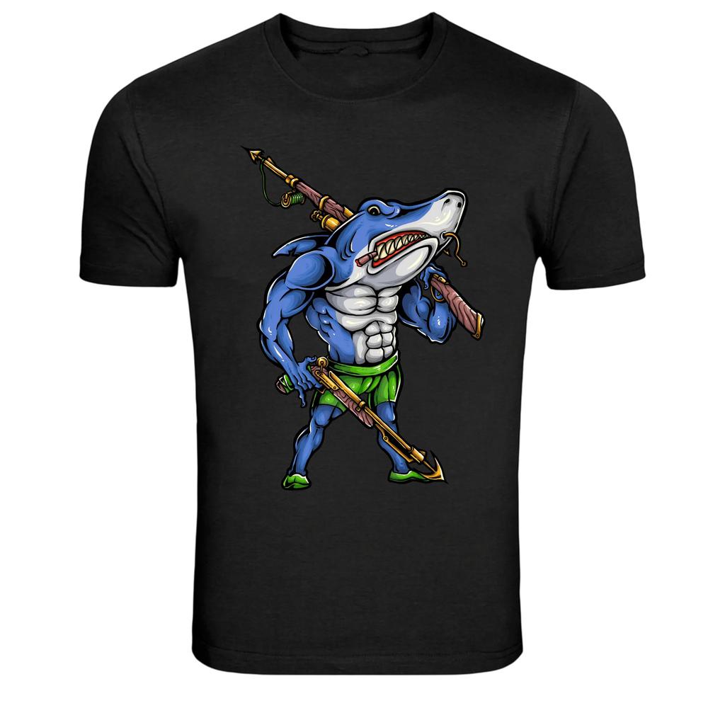 Muskelhai Speerfischer Jäger Grafik T-Shirt