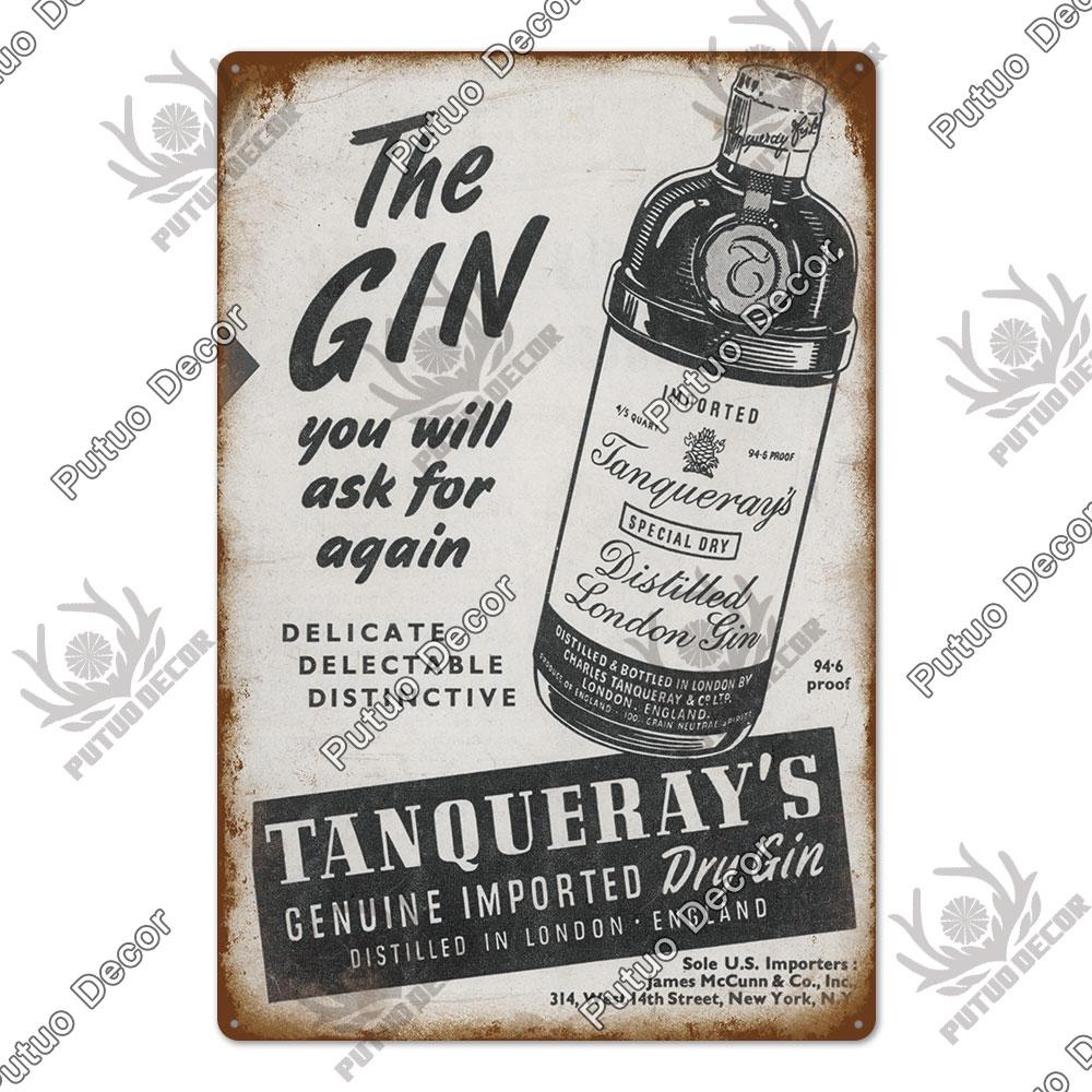 Mfoever Tin Decor Gin Brand Vintage Wine Tin Sign Metal Alcohol Plaque for Home Kitchen Bar Pub Club Man Cave Decoration Wall Decor