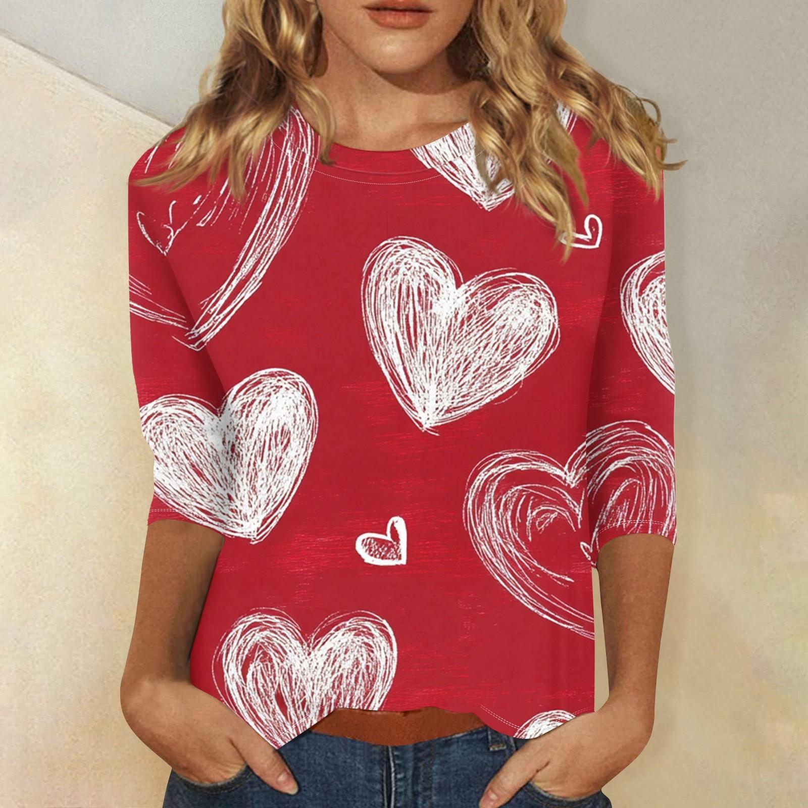 

Женская мода повседневная кофта с рукавом три четверти и принтом ко Дню святого Валентина с круглым вырезом на пуговицах L красный