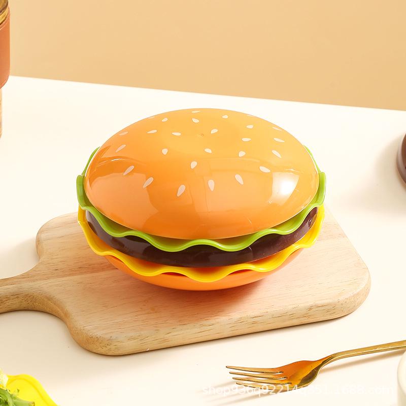Cute Cartoon Hamburger-Shaped Tableware Set: Salad Bowl, Dessert Plate, and Seasoning Dish.