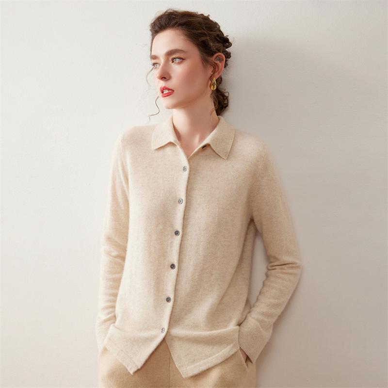 

Жіночий кашеміровий кардиган з коміром-поло - Осінньо-зимовий в язаний светр з довгим рукавом S