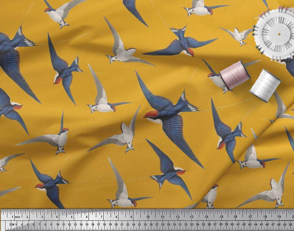 Soimoi Černá japonská krepová saténová tkanina létající datel pták tištěná řemeslná tkanina v metrech 42 palců