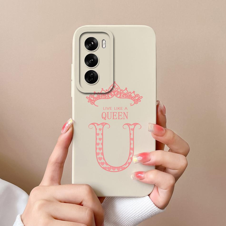 Couple Cover For Oppo Reno 12 Pro 5G Case Crown Letter High Quality Soft Liquid Silicone Protective Cover For Oppo Reno12 Fundas