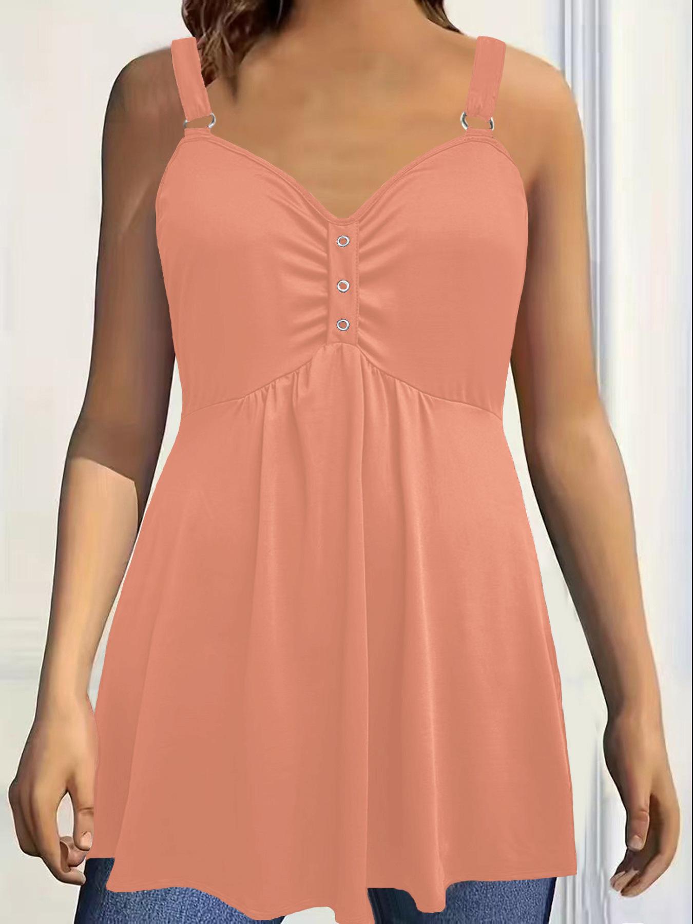 

2025 European Plus Size Women s Casual Camisole: Solid Color Vest with Wide Straps & Pleated Chest Medium рожевий