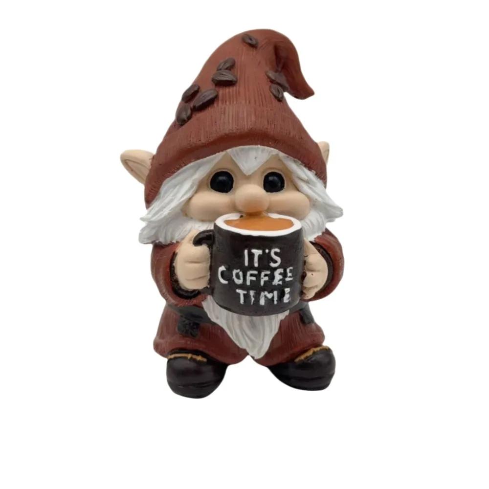 Micro Landscape Resin Coffee Gnome Figurine Cute Decorative Dwarf Statue Unique Miniature Sculpture Shop