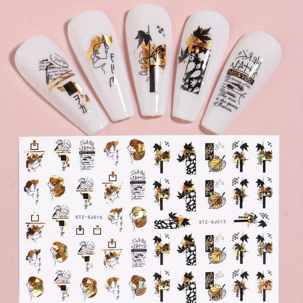 

3D Наклейки для ногтей с цветами, Золотые листья, Цветочные переводные наклейки, Самоклеящийся пластиковый слайдер для маникюра, Глянцевое покрытие, Блестящее украшение