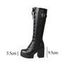 Fashion Hot Sale Spring Autumn Lacing Knee High Boots Women Fashion White Square Heel Woman Leather Shoes Winter PU Large Size 43