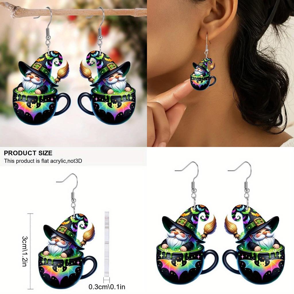 Halloween Tea Themed Cup Wizard Pattern Women Acrylic Earrings For Festival