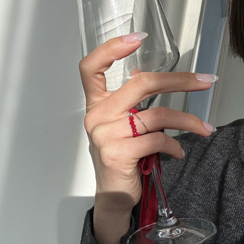 mosxe [925silver] Red beads layered ring