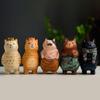 Handmade Cute Cat Wood Carving Ornaments,Painted Wooden Cat Figurines,Wood Cute Cat Desktop Decoration,Lucky Cat Sculpture