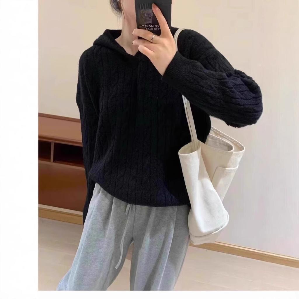 Twist sweater women's sweater autumn and winter 1011 hooded retro lazy loose soft waxy knitted sweater top