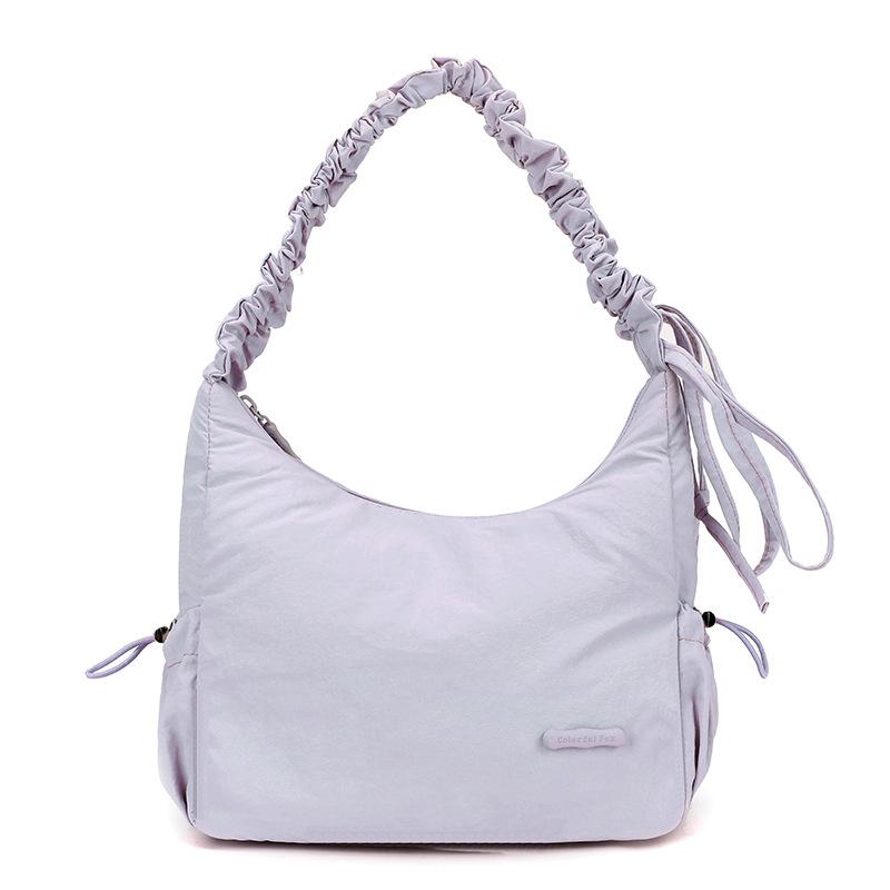 Niche design drawstring pleated bag solid color light and cute versatile shoulder bag