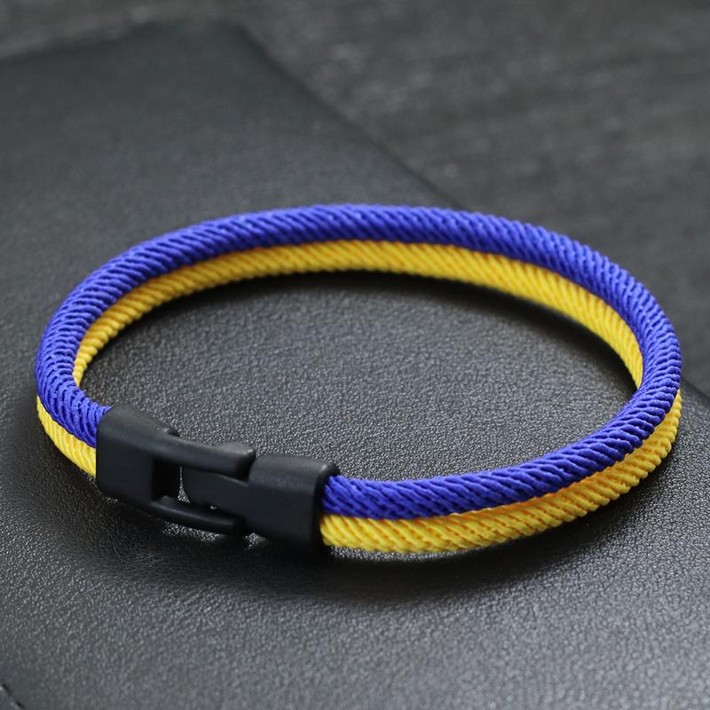 

New Fashion Bicolor Rope Bracelet Men Ukraine Braclet In Blue Yellow Viking Bangle Pulseira Masculino Cool Biker Accessoriess 21.5cm(8.5In)