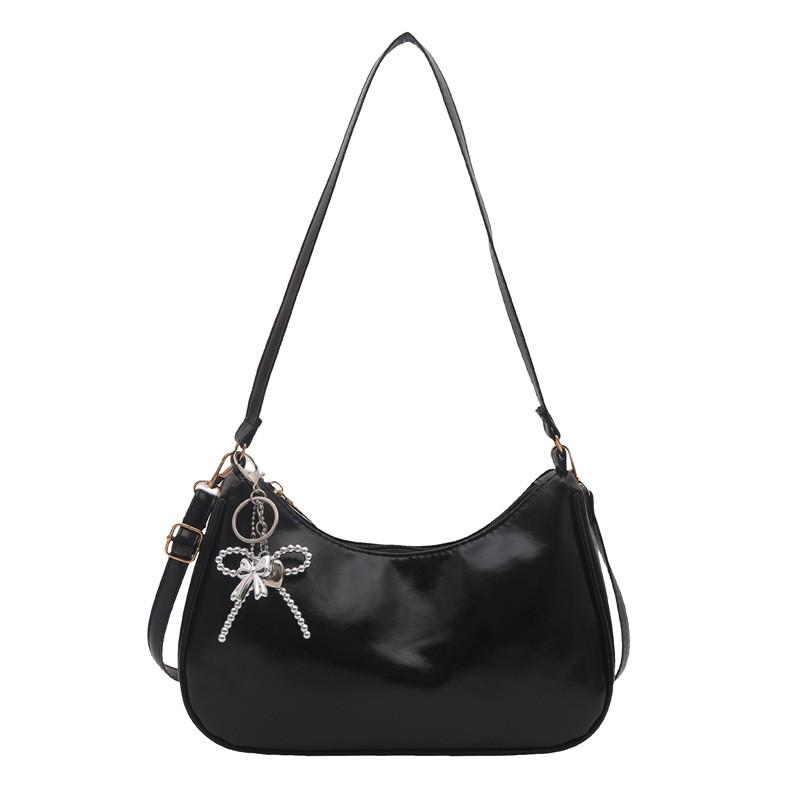 Street Style Pu Small Crossbody Bag With Solid Color And Bow Shaped Pendant Design For Daily Use