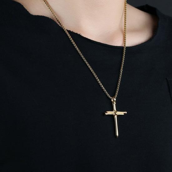 Man Women Titanium Steel Cross Pendant Long Chain Necklace Jewelry Gift