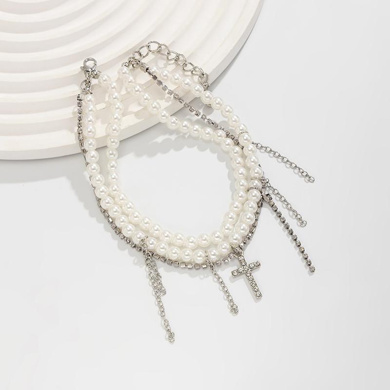 Pearl Cross Tassel Beaded Pants Ankle Chain For Women Foot Chains Jeans Jewelry Trouser Leg Decorative Clothing Accessories