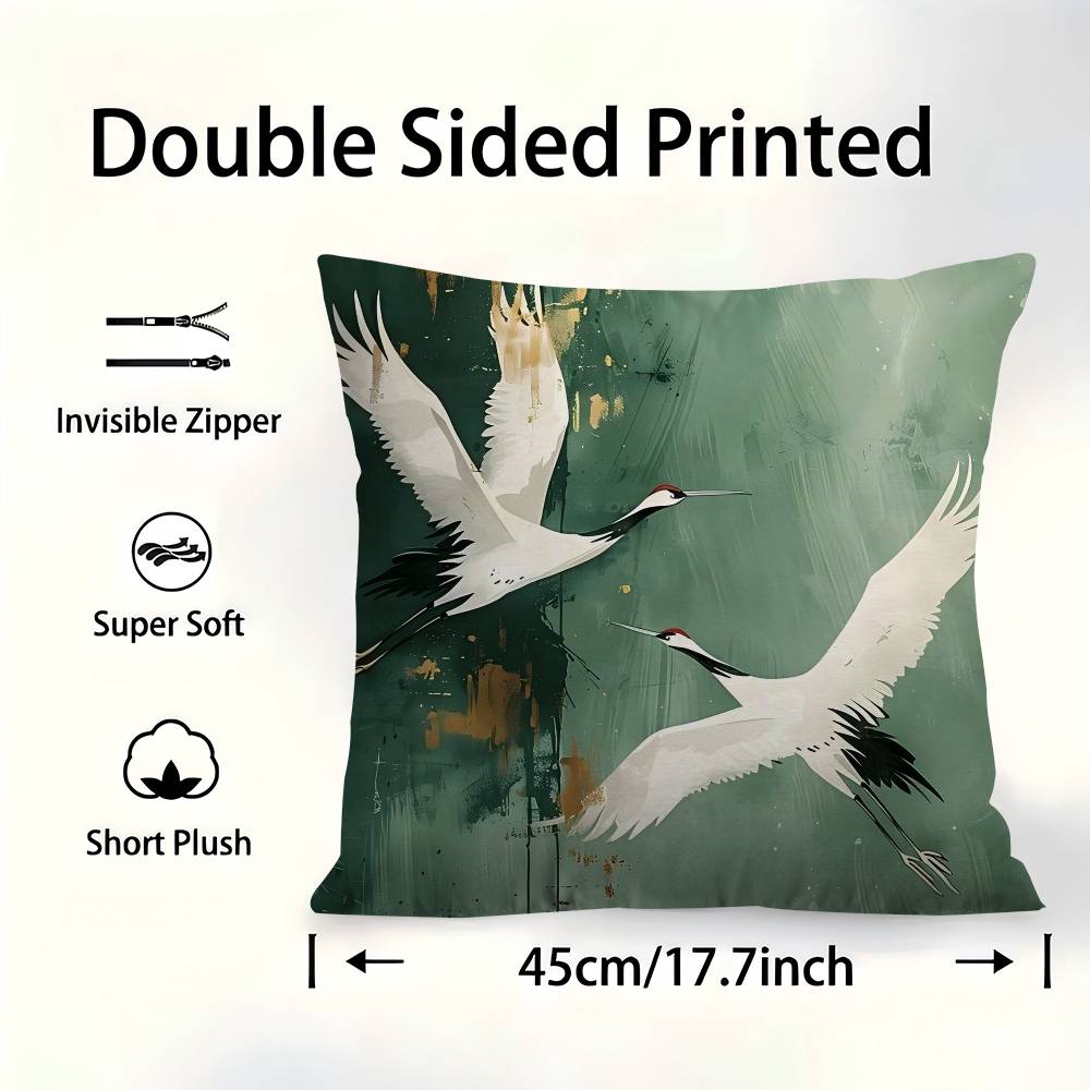 Sage Green Cranes Cushion Cover Pillowcase Upholstery Sofa Throw Pillow Home Decor Pillowcas