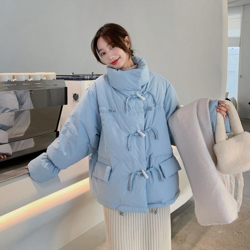 Women's Winter New Style Korean Style Milk Puff Short Loose Cotton Coat Student Horn Button Cotton Jacket