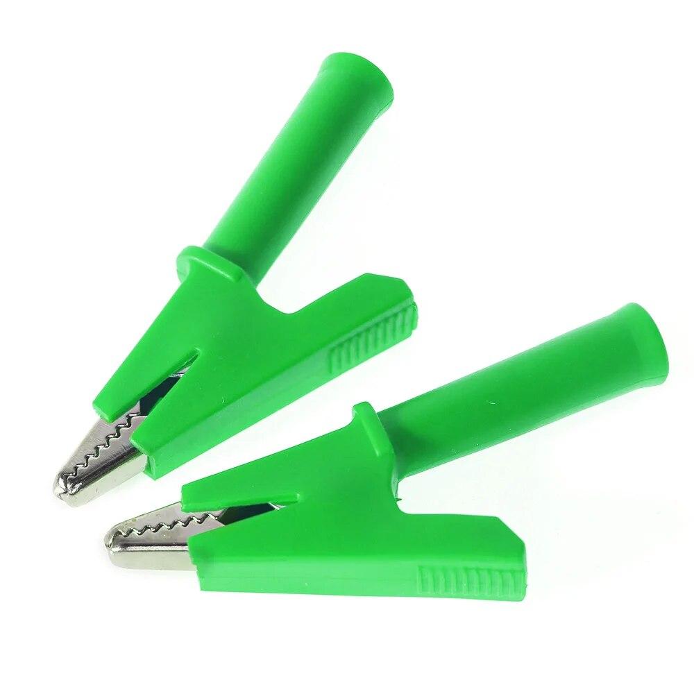 2PCS Alligator Clips J.60049 10mm with 4mm Jack Socket Full Insulated Safe Crocodile Clips Test Clip Green, Red, Yellow, Blue
