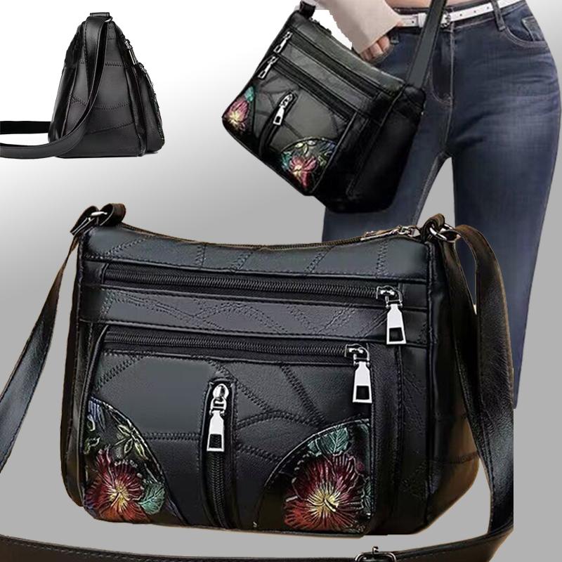 The lady's crossbody bag is made of PU and features printed patterns, perfect for traveling and shopping.