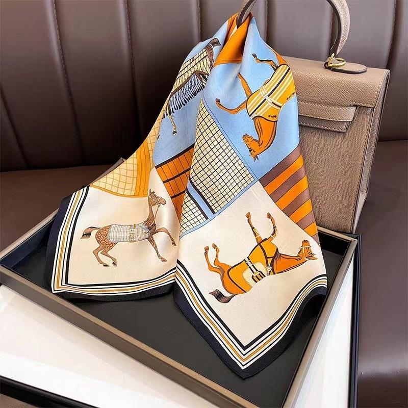 New Print Silk Square Scarf Women Soft Satin Horse Hairband Neckerchief Office Hijab Headband Foulard Bag Ribbons Gift