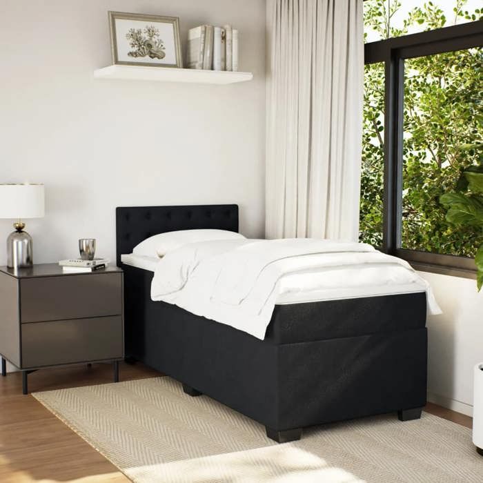 Maison Exclusive - Sommier à lattes de lit avec matelas Noir 90x200 cm Velours