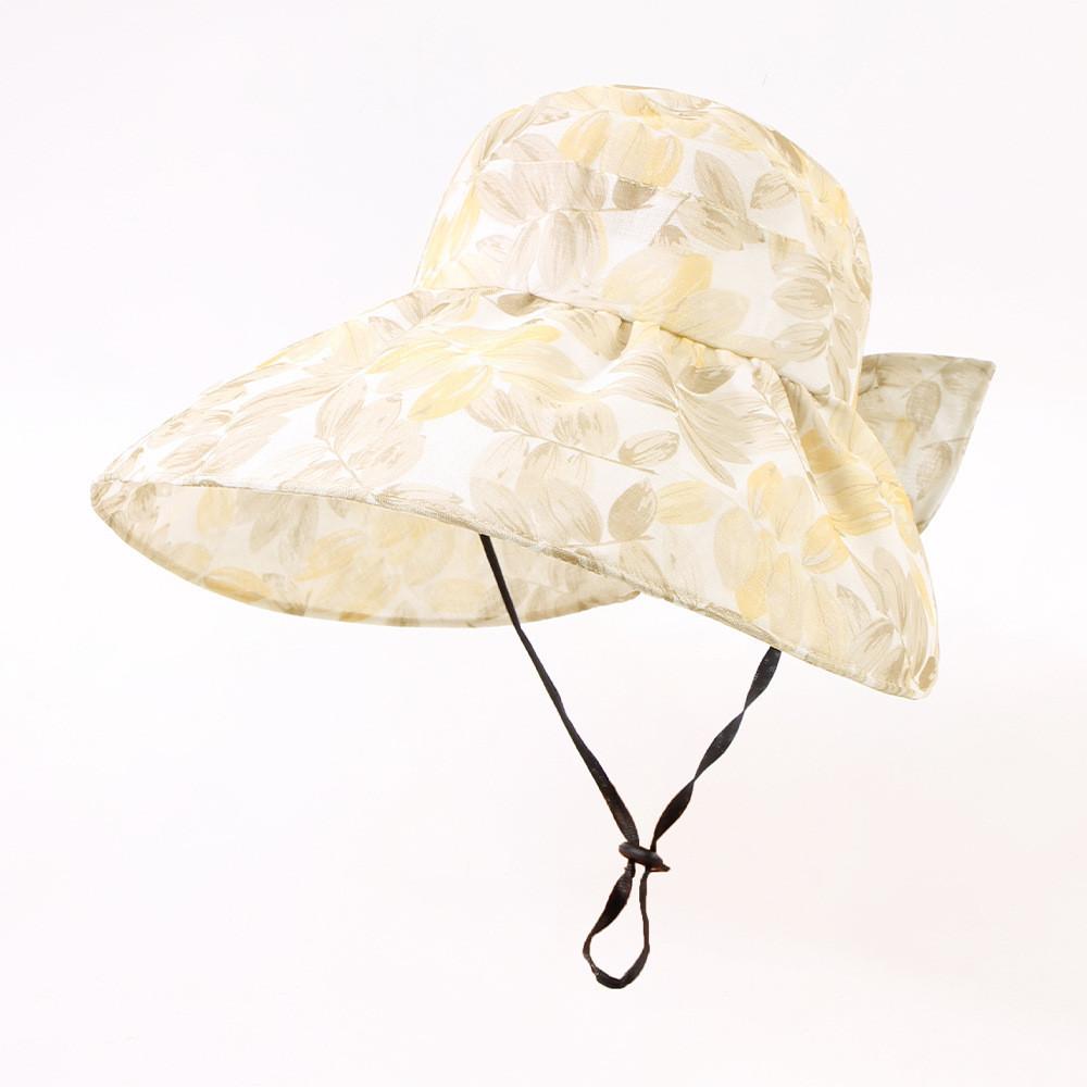 

2024 Summer Women s Wide Brim Sun Hat Floral Print Uv Protection Adjustable жовтий