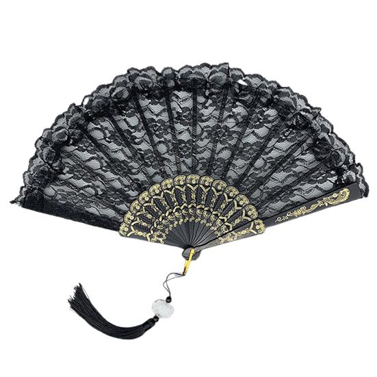 

Складной веер Yousheng, пластиковый веер тонкой работы с цветочным узором, танцевальное представление, складной ручной кружевной веер, товары для дома чёрный