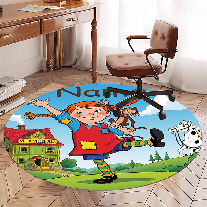 Custom Name Pippi Longstocking Printed Round Rug Carpet Chair Rug Area Rug Entryway Doormats,for Office Chair Living Room Bedroom Kitchen Room.