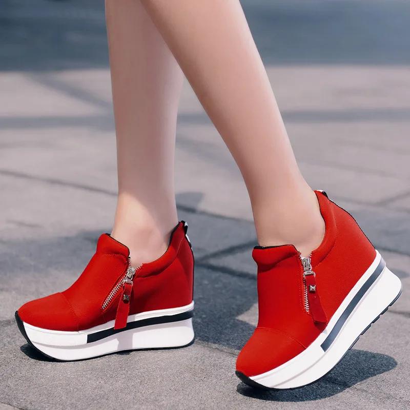 Fashion Women Wedges Ankle Boots Platform Thick Bottom Shoes Slip on Zipper Fashion Casual Female Sneakers Shoes Zapatos De Mujer