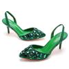 7cm Shallow Tipped Sandals Colored Rhinestone Slim Heel Sandals Large Size Wedding Shoes Bride Wedding Banquet Full Diamond Shoes