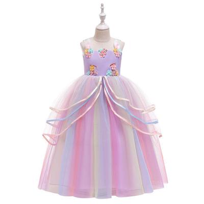 Unicorn Rainbow Mesh Dress for Girls: Festival Performance Costume
